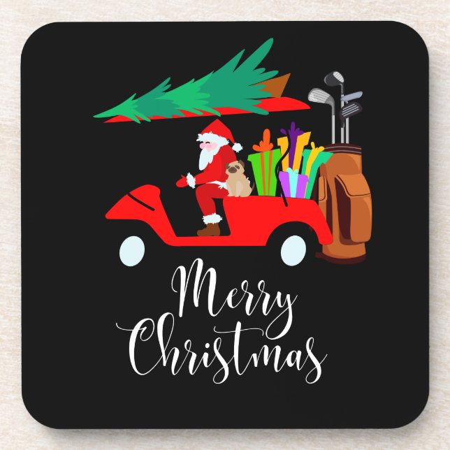 Posavasos Navidades de golf Santa Claus viajando en carrito  (Frente)