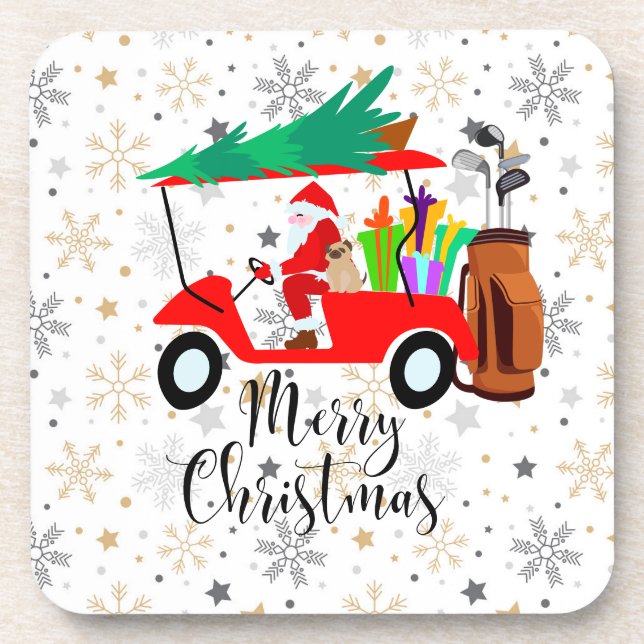 Posavasos Navidades de golf Santa Claus viajando en carrito  (Frente)