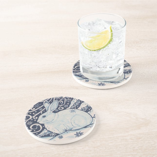 Posavasos Navidades de invierno originales Conejo Azul y Bla (Lado)