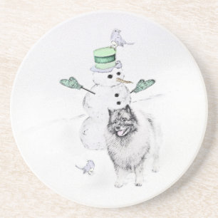 Posavasos Navidades de Keeshond Snowman pinta arte de perro