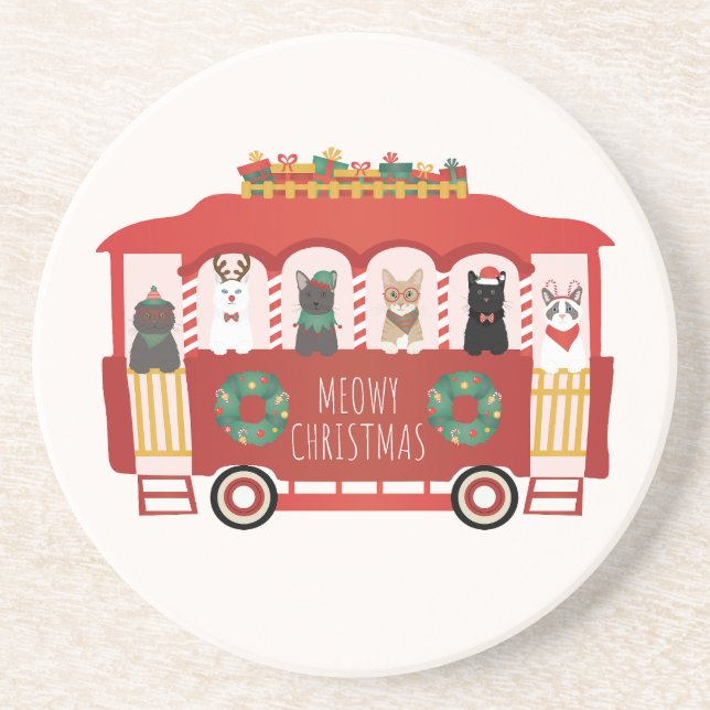Posavasos Navidades de los gatos Trolly Meowy (Frente)