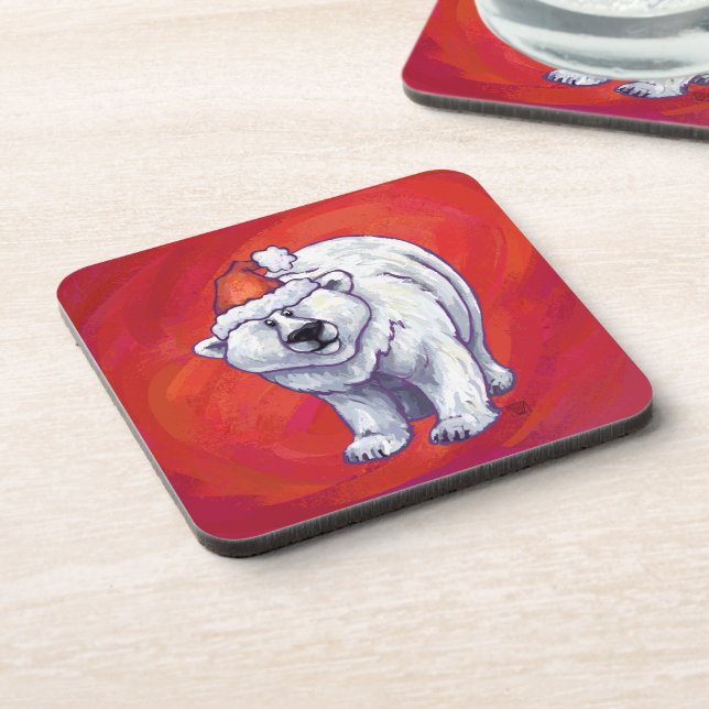 Posavasos Navidades De Oso Polar En Rojo (Lado Izquierdo)