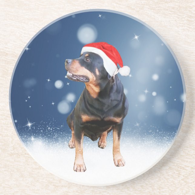 Posavasos Navidades de perro de Cute Rottweiler (Frente)