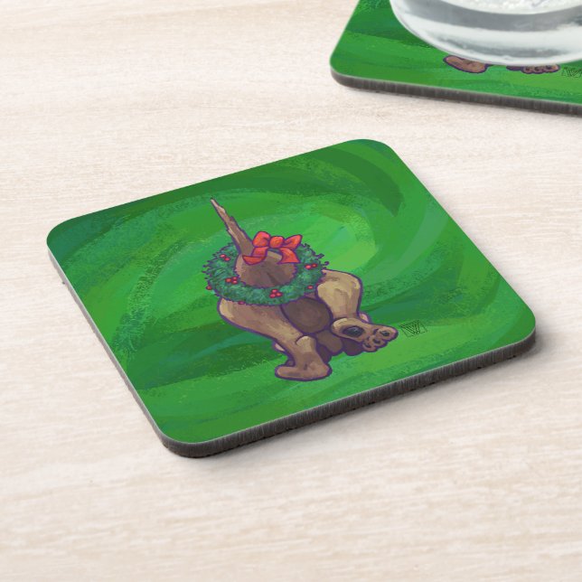 Posavasos Navidades De Perro De Hound En Verde (Lado Izquierdo)