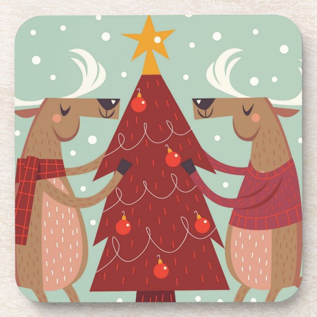 Posavasos Navidades de renos de época (Frente)