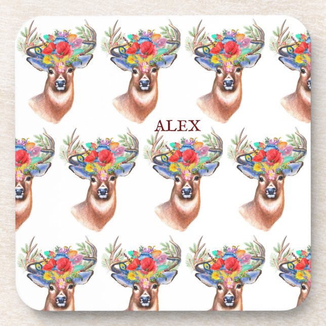 Posavasos Navidades de renos de flores de Paterna (Frente)