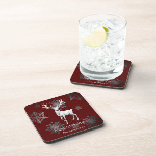 Posavasos Navidades de renos de marfil Rojo personalizado
