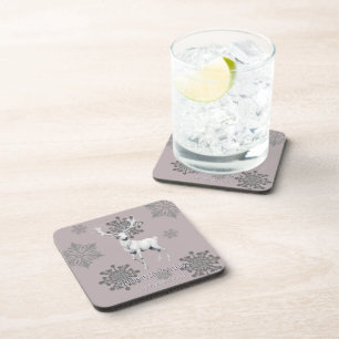 Posavasos Navidades de renos de marfil Rosa personalizado