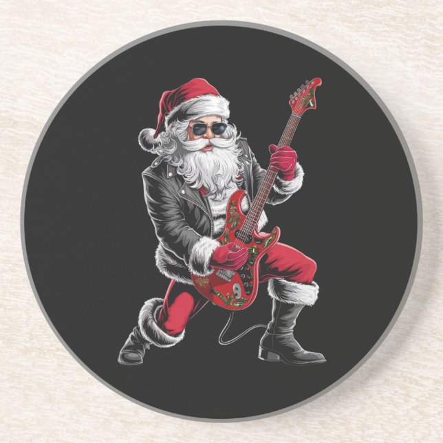 Posavasos Navidades de rock y rock Santa Claus guitarrista (Frente)