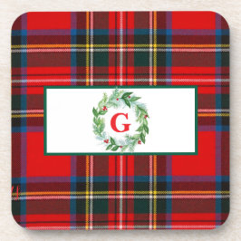 Posavasos Navidades de Royal Stewart MONOGRAM Plaid Wreath