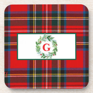Posavasos Navidades de Royal Stewart MONOGRAM Plaid Wreath
