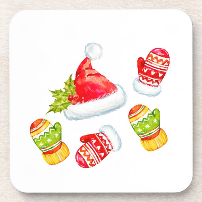 Posavasos Navidades de Santa Hat, copos de nieve y Mitten (Frente)
