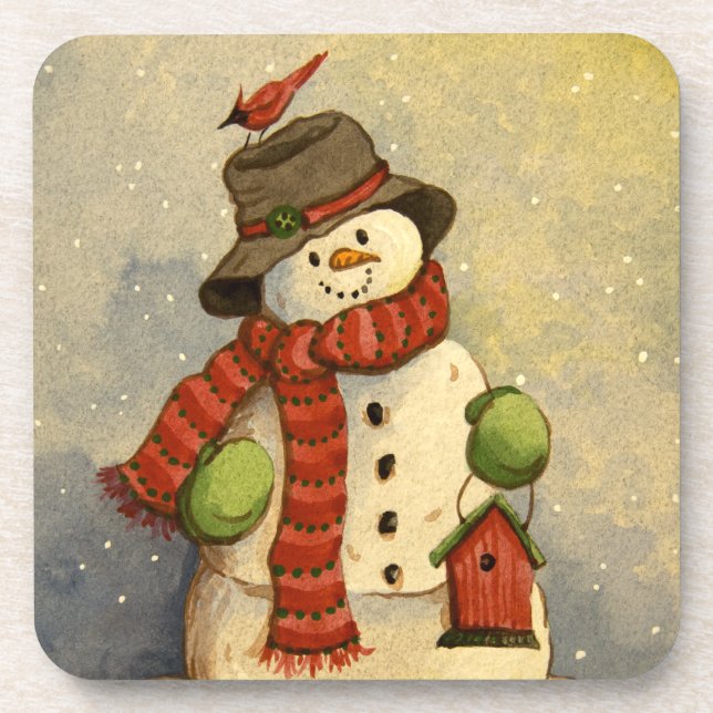 Posavasos navidades de Snowman y Birdhouse 4905 (Frente)