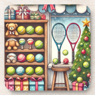 Posavasos Navidades de tenis con pelota y raqueta