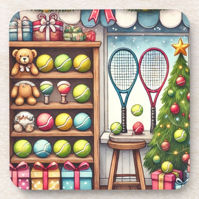 Posavasos Navidades de tenis con pelota y raqueta (Frente)