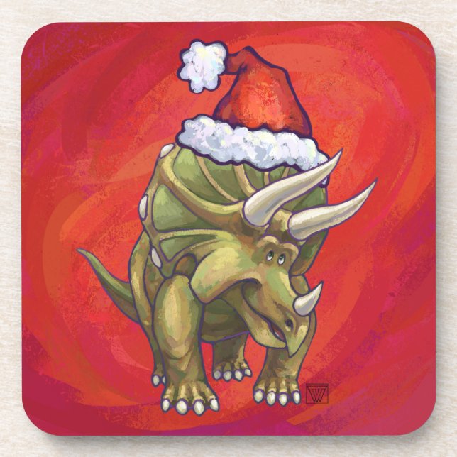 Posavasos Navidades De Triceratops En Rojo (Frente)