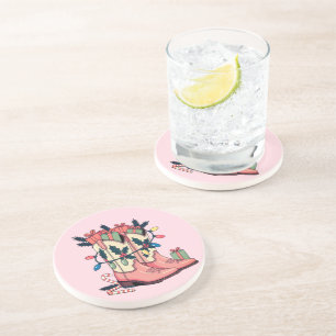 Posavasos Navidades de Western Boots, chica de vaca rosa mod