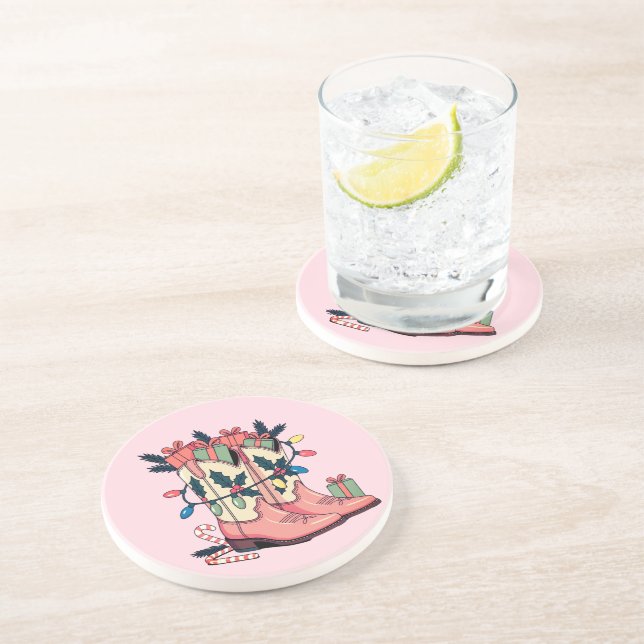 Posavasos Navidades de Western Boots, chica de vaca rosa mod (Lado)