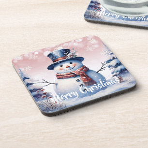 Posavasos Navidades de Winter Forest Snowman   Rosa