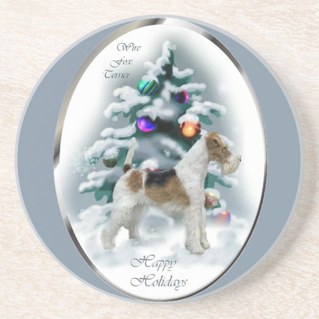 Posavasos Navidades de Wire Fox Terrier (Frente)