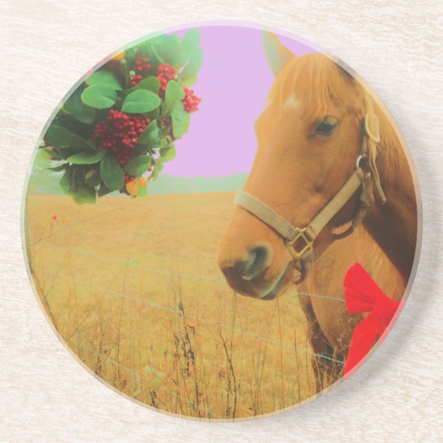 Posavasos Navidades del cielo rosa retro Caballo (Frente)