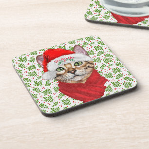 Posavasos Navidades del Gato Abysiniano Ho Ho Santa Hat Meow