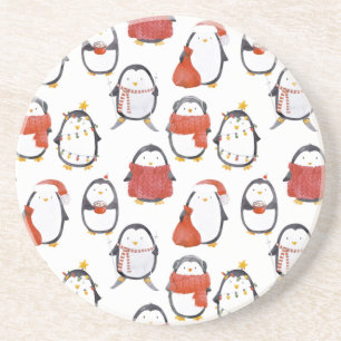 Posavasos Navidades del patrón de pingüinos festivos