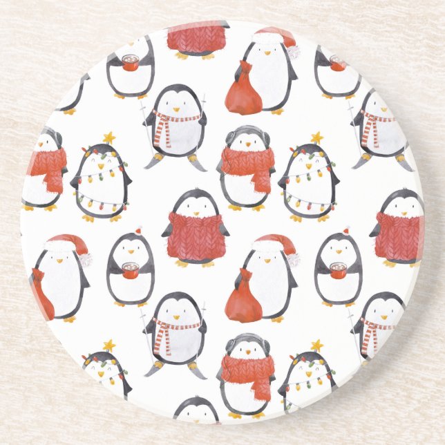 Posavasos Navidades del patrón de pingüinos festivos (Frente)