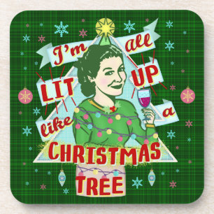 Posavasos Navidades divertidos toman humor retro mujer se en