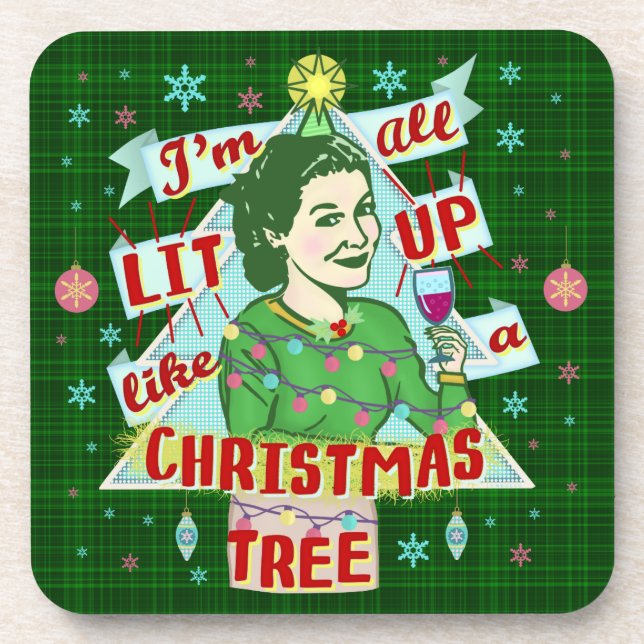 Posavasos Navidades divertidos toman humor retro mujer se en (Frente)