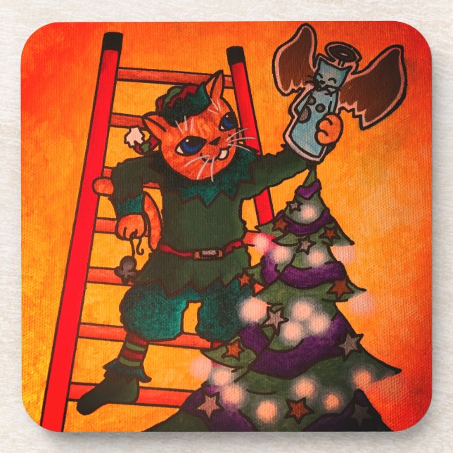 Posavasos Navidades Elf Cat (Frente)