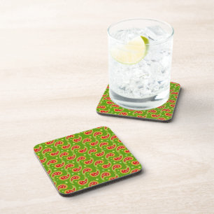 Posavasos Navidades estrella verde y paisley conjunto de 6 c