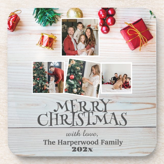 Posavasos navidades familiares simples y elegantes de madera (Frente)