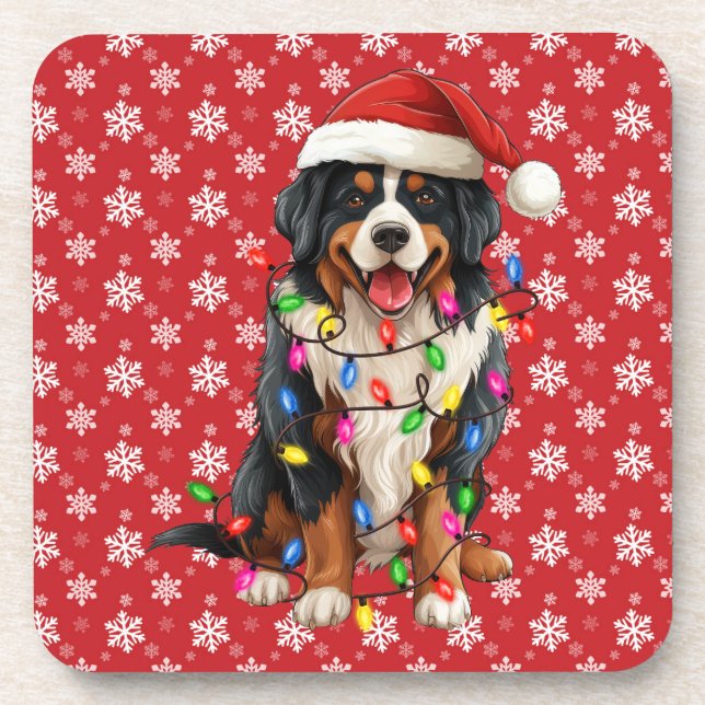 Posavasos Navidades felices Bernese Mountain Dog Santa Hat (Frente)