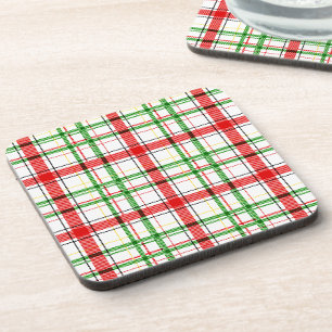 Posavasos Navidades Flannel Plaid Tartan Design - Blanco