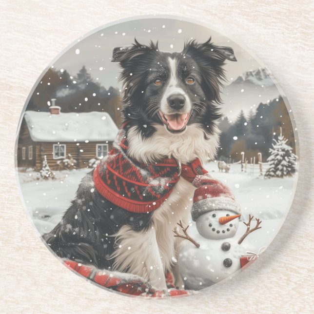 Posavasos Navidades Fronteriza Perro de Collie Snowman (Frente)