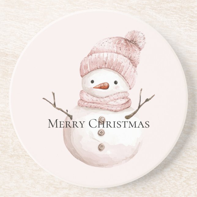 Posavasos Navidades: Hombre de nieve blanco rosado (Frente)