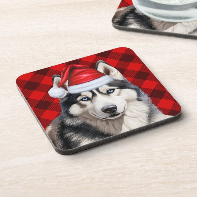 Posavasos Navidades Husky Dog Búfalo Rojo Jugado vacaciones (Lado Izquierdo)