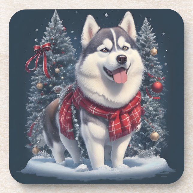 Posavasos Navidades Husky Dog Magic Navidad Espíritu de vaca (Frente)