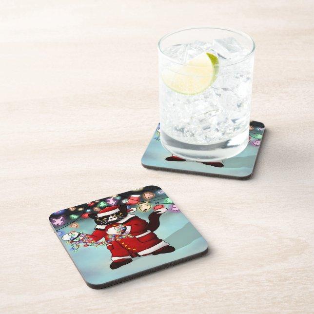 Posavasos Navidades Luces Típico Tuxedo Cat (Lado Derecho)