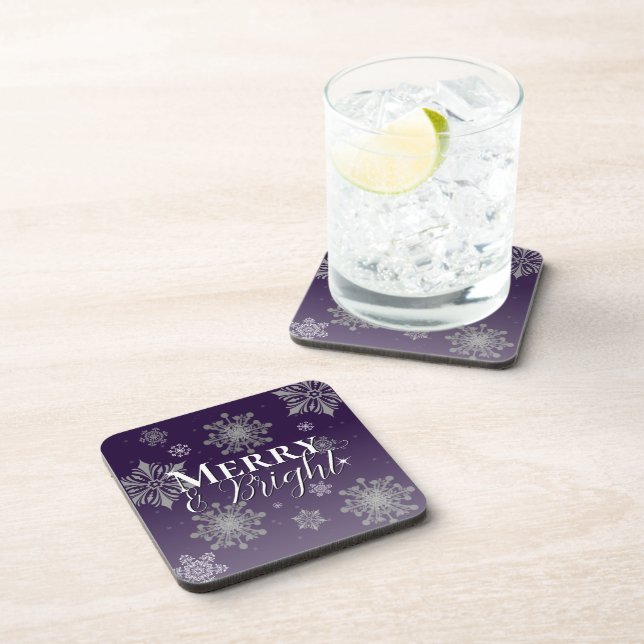 Posavasos Navidades morado y brillante de copos de nieve (Lado Derecho)