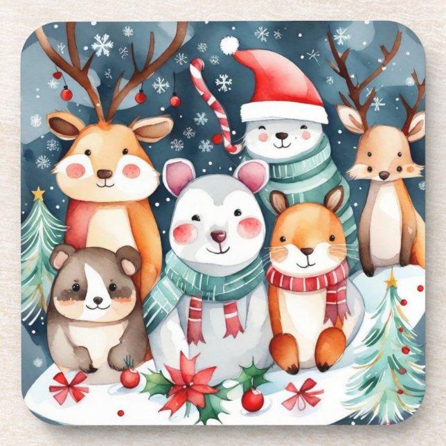 Posavasos Navidades Navidades temáticos lindos animales (Frente)