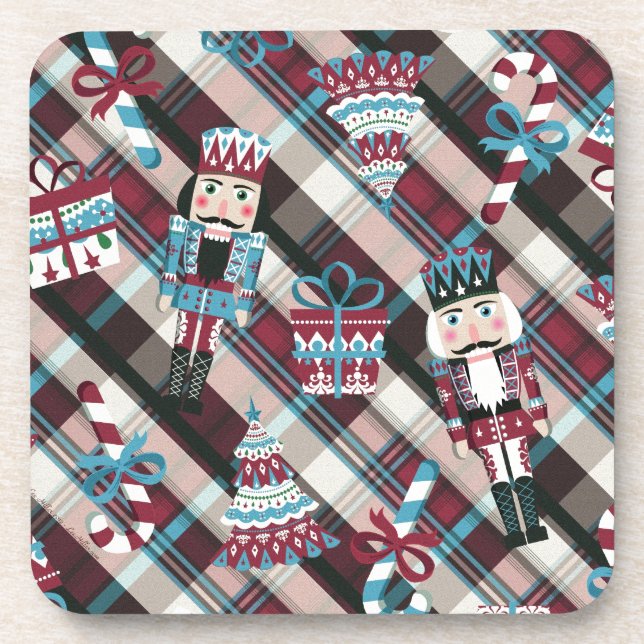 Posavasos Navidades Nutcracker Plaid Blue Burgundy (Frente)