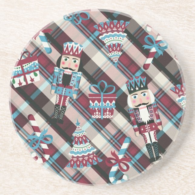 Posavasos Navidades Nutcracker Plaid Blue Burgundy (Frente)