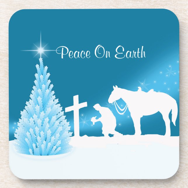 Posavasos Navidades occidentales: Vaqueros rezando la escena (Frente)