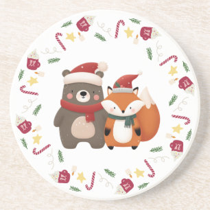 Posavasos Navidades/Oso blanco invernal y Fox