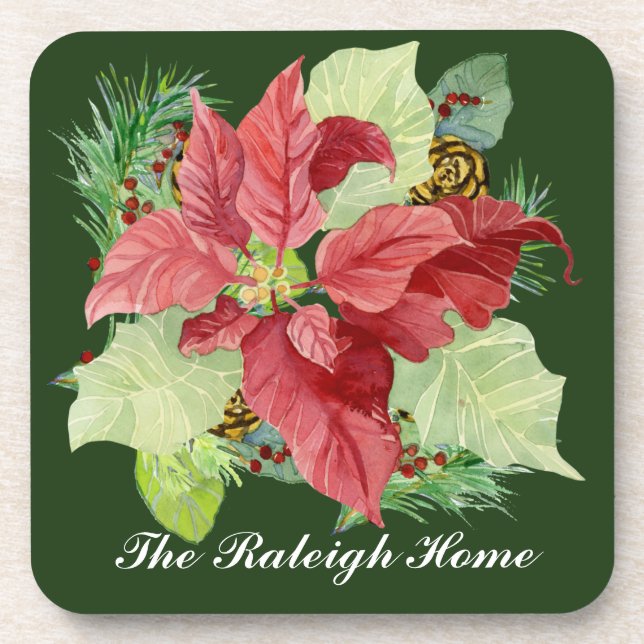 Posavasos Navidades Poinsettia Pine Cone Gift personalizado (Frente)
