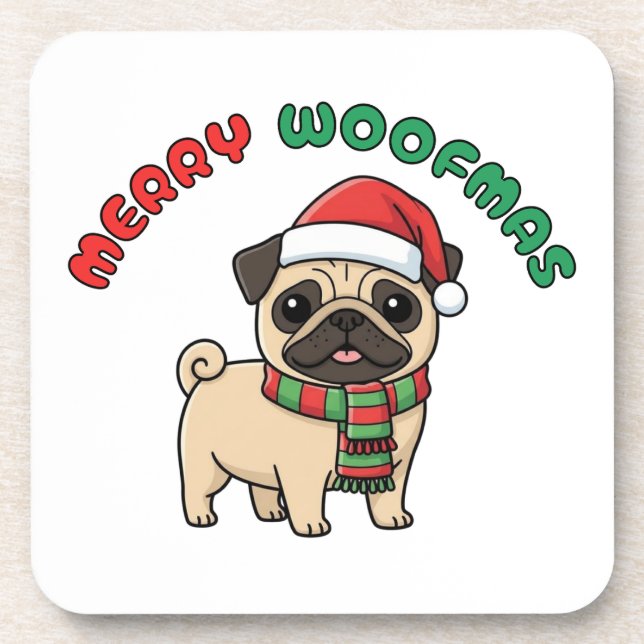 Posavasos Navidades Pug Coaster: Merry Woofmas (Frente)