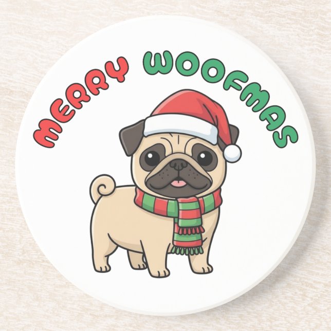 Posavasos Navidades Pug Coaster: Merry Woofmas (Frente)