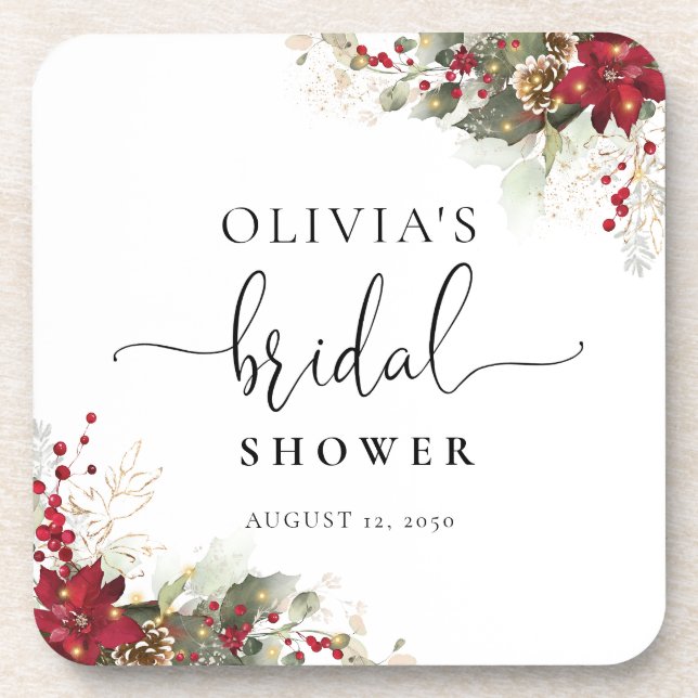 Posavasos Navidades Red Poinsettia Bridal Shower (Frente)